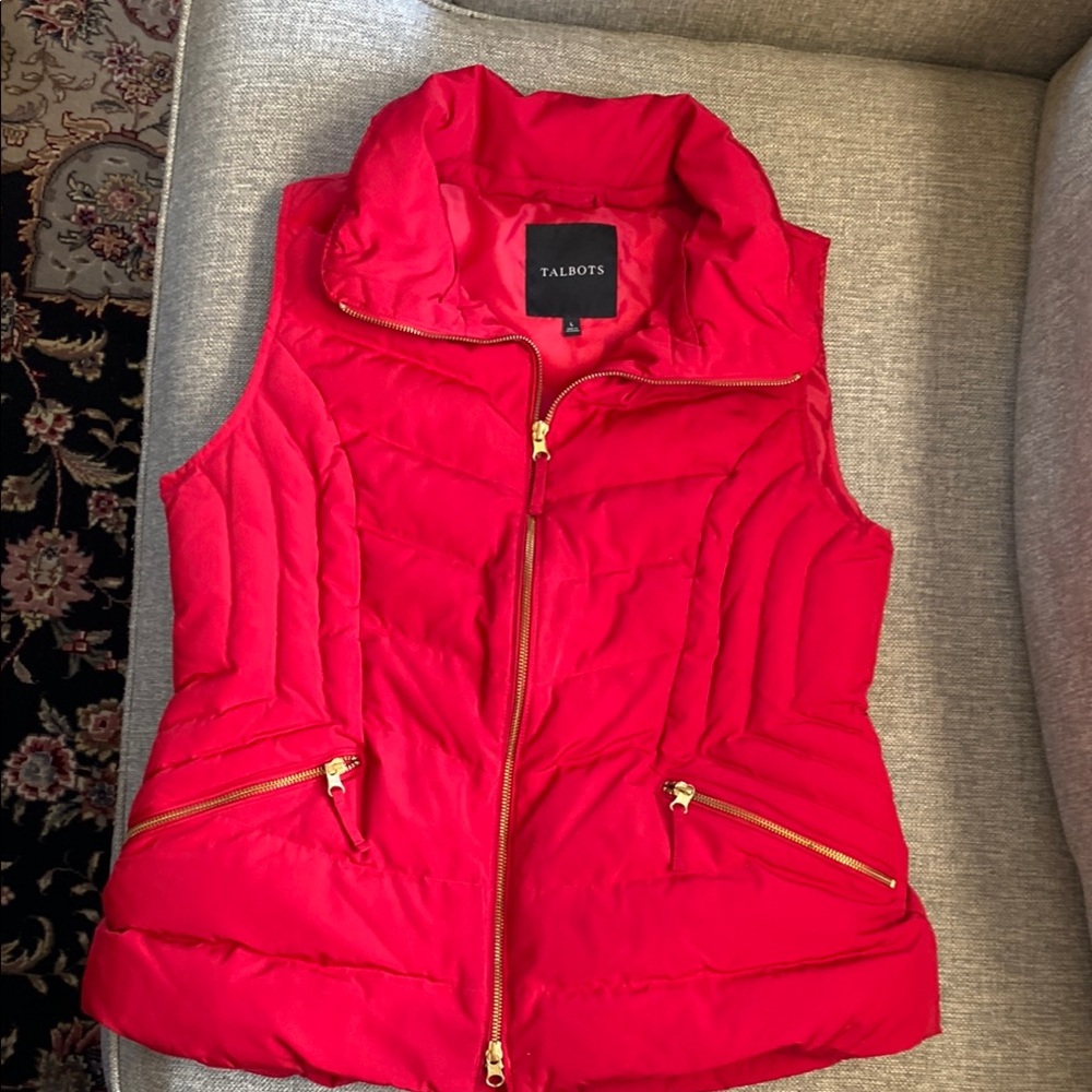 Talbots Red Quilted Vest with High Collar